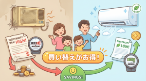 「買い替えがお得！」- 古いエアコンvs新しいエアコンの電気代比較